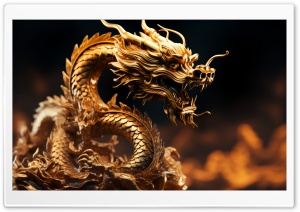 Golden Chinese Dragon Ultra HD Wallpaper for 4K UHD Widescreen Desktop, Lockscreen, Screensaver, TV, Tablet, Smartphone