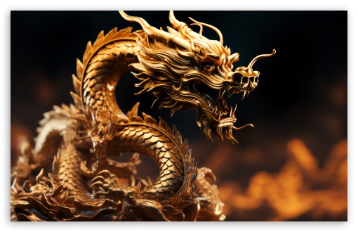 Golden Chinese Dragon UltraHD Wallpaper for UHD 16:9 ; HD 16:9 ; UltraWide 21:9 24:10 ; Widescreen 16:10 5:3 ; Fullscreen 4:3 5:4 3:2 ; Tablet 1:1 ;