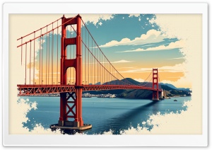 Golden Gate Bridge Art 4K UHD Wallpaper for Widescreen and UltraWide Desktop, UltraHD TV, Smartphone, Tablet