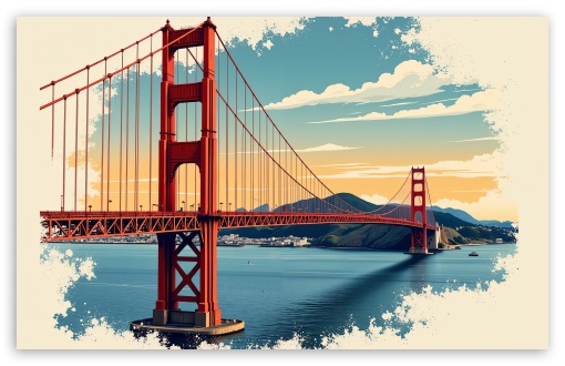 Golden Gate Bridge Art UltraHD Wallpaper for Widescreen 16:10 ;
