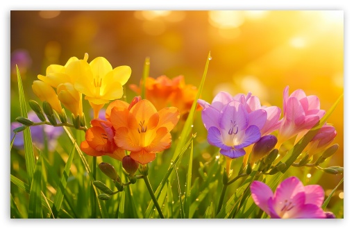 Golden Sunlight on Colorful Freesia UltraHD Wallpaper for UHD 16:9 ; HD 16:9 ; UltraWide 21:9 24:10 32:10 ; Widescreen 16:10 5:3 ; Fullscreen 4:3 5:4 3:2 ; Tablet 1:1 ; Mobile 9:16 9:19.5 9:20 10:16 2:3 3:5 3:4 ; Dual 16:10 5:3 4:3 5:4 3:2 ;