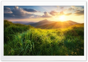 Golden Sunlight Over Green Mountains 4K UHD Wallpaper for Widescreen and UltraWide Desktop, UltraHD TV, Smartphone, Tablet