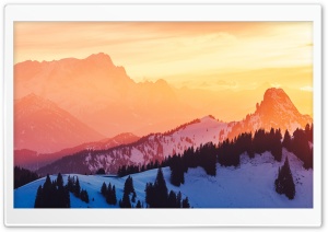 Golden Sunset over Mountains, Winter 4K UHD Wallpaper for Widescreen and UltraWide Desktop, UltraHD TV, Smartphone, Tablet