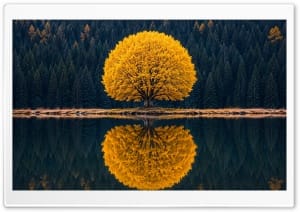 Golden Tree Reflected in Still Waters 4K UHD Wallpaper for Widescreen and UltraWide Desktop, UltraHD TV, Smartphone, Tablet