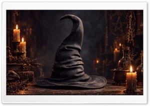Gothic Black Witch Hat - Witchcraft Aesthetic - Halloween 4K UHD Wallpaper for Widescreen and UltraWide Desktop, UltraHD TV, Smartphone, Tablet