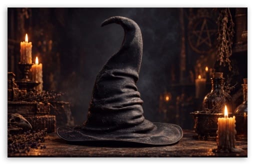 Gothic Black Witch Hat - Witchcraft Aesthetic - Halloween UltraHD Wallpaper for UHD 16:9 ; HD 16:9 ; Widescreen 16:10 ; Tablet 1:1 ;