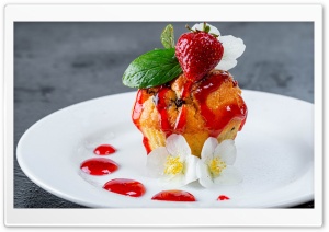 Gourmet, Muffin, Strawberry, Syrup, Delicious, Dessert, Sweet 4K UHD Wallpaper for Widescreen and UltraWide Desktop, UltraHD TV, Smartphone, Tablet