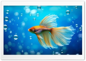 Graceful Goldfish with Flowing Fins and Long Tail 4K UHD Wallpaper for Widescreen and UltraWide Desktop, UltraHD TV, Smartphone, Tablet