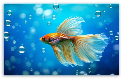 Graceful Goldfish with Flowing Fins and Long Tail UltraHD Wallpaper for UHD 16:9 ; HD 16:9 ; UltraWide 21:9 24:10 ; Widescreen 16:10 5:3 ; Fullscreen 4:3 5:4 3:2 ; Tablet 1:1 ;