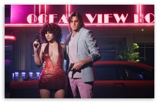 Grand Theft Auto 6, Lucia and Jason at Ocean View Hotel UltraHD Wallpaper for UHD 16:9 ; HD 16:9 ; UltraWide 21:9 24:10 ; Widescreen 16:10 ; Tablet 1:1 ; Mobile 9:16 ;