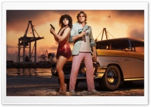 Grand Theft Auto 6, Lucia and Jason at Vice City Port 4K UHD Wallpaper for Widescreen and UltraWide Desktop, UltraHD TV, Smartphone, Tablet