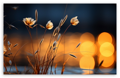 Grass Flowers, Golden Bokeh UltraHD Wallpaper for HD 16:9 ; UltraWide 21:9 24:10 ; Widescreen 16:10 5:3 ; Fullscreen 4:3 5:4 3:2 ; Tablet 1:1 ; Mobile 9:16 9:19.5 9:20 10:16 2:3 3:5 3:4 ;