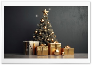 Gray and Golden Christmas Tree Gifts Ultra HD Wallpaper for 4K UHD Widescreen desktop, tablet & smartphone