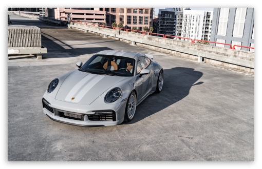 Gray Porsche Sports Car on the Rooftop UltraHD Wallpaper for UHD 16:9 ; HD 16:9 ; UltraWide 21:9 24:10 ; Widescreen 16:10 5:3 ; Fullscreen 4:3 5:4 3:2 ; Tablet 1:1 ;