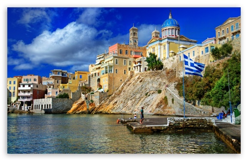 Greece Houses Coast Sea UltraHD Wallpaper for Widescreen 16:10 ;