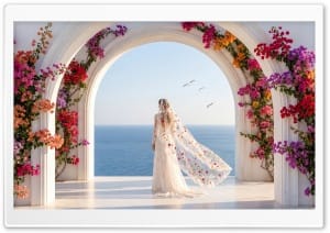 Greek Marble Arch Wedding with Sea View 4K UHD Wallpaper for Widescreen and UltraWide Desktop, UltraHD TV, Smartphone, Tablet
