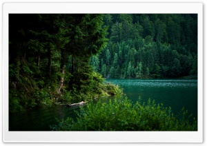 Green Lake Surrounded by Mountain Forest 4K UHD Wallpaper for Widescreen and UltraWide Desktop, UltraHD TV, Smartphone, Tablet