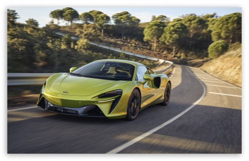 Green McLaren Artura Hybrid Electric Sports Car Driven on the Road UltraHD Wallpaper for UHD 16:9 ; HD 16:9 ; UltraWide 21:9 24:10 32:9 32:10 ; Widescreen 16:10 5:3 ; Fullscreen 4:3 5:4 3:2 ; Tablet 1:1 ; Dual 16:10 5:3 16:9 4:3 5:4 3:2 ; Triple 4:3 5:4 ;