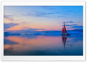 Greenland Sunrise Sailing in Avannaata Ice Caps 4K UHD Wallpaper for Widescreen and UltraWide Desktop, UltraHD TV, Smartphone, Tablet