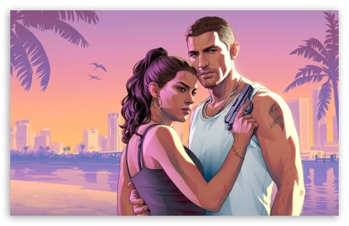 GTA VI 2026 Video Game Lucia and Jason UltraHD Wallpaper for UHD 16:9 ; HD 16:9 ; UltraWide 21:9 24:10 32:9 32:10 ; Widescreen 16:10 ; Tablet 1:1 ; Mobile 9:16 9:19.5 9:20 ; Dual 16:10 16:9 ;