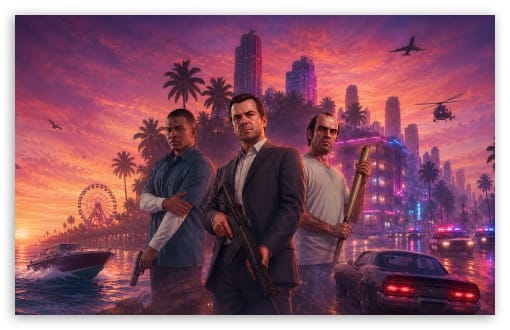 GTA VI, Franklin Clinton, Michael De Santa, Trevor Philips UltraHD Wallpaper for UHD 16:9 ; HD 16:9 ; UltraWide 21:9 24:10 32:9 32:10 ; Widescreen 16:10 ; Tablet 1:1 ; Mobile 9:16 9:19.5 9:20 ; Dual 16:10 16:9 ;