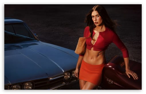 Hailey Baldwin Bieber in a Red Skirt and Top 2026 UltraHD Wallpaper for UHD 16:9 ; HD 16:9 ; UltraWide 21:9 24:10 ; Widescreen 16:10 ; Tablet 1:1 ; Mobile 9:16 9:19.5 9:20 ;