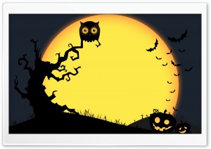 Halloween Full Moon Night, Owl, Bats, Jack-o-lantern Ultra HD Wallpaper for 4K UHD Widescreen desktop, tablet & smartphone