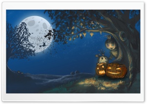 Halloween, Jack-o-lanterns, Talking Tree, Full Moon Ultra HD Wallpaper for 4K UHD Widescreen desktop, tablet & smartphone