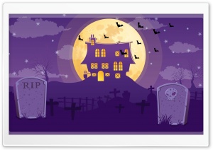 Halloween Night, Full Moon, Haunted House, Graveyard Ultra HD Wallpaper for 4K UHD Widescreen desktop, tablet & smartphone