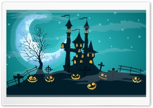 Halloween Night, Haunted Castle, Jack-O-Lanterns Ultra HD Wallpaper for 4K UHD Widescreen desktop, tablet & smartphone