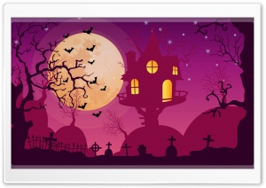 Halloween Night, Haunted House, Full Moon, Bats Ultra HD Wallpaper for 4K UHD Widescreen desktop, tablet & smartphone