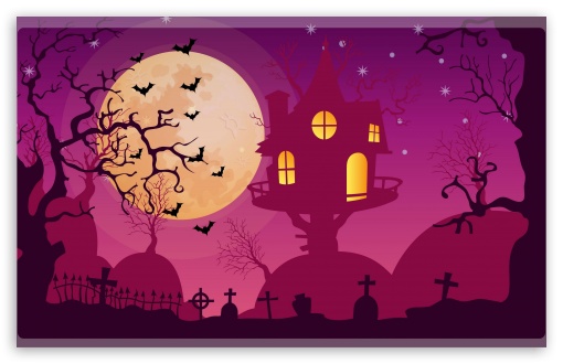 Halloween Night, Haunted House, Full Moon, Bats UltraHD Wallpaper for Wide 16:10 5:3 Widescreen WHXGA WQXGA WUXGA WXGA WGA ; 8K UHD TV 16:9 Ultra High Definition 2160p 1440p 1080p 900p 720p ; Mobile 5:3 16:9 - WGA 2160p 1440p 1080p 900p 720p ;