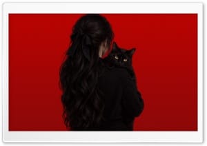 Halloween Witchy Girl and Black Cat 4K UHD Wallpaper for Widescreen and UltraWide Desktop, UltraHD TV, Smartphone, Tablet