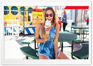 Happy Girl, Gigantic Ice Cream Cone Ultra HD Wallpaper for 4K UHD Widescreen desktop, tablet & smartphone