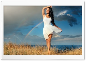Happy Girl in White Dress Ultra HD Wallpaper for 4K UHD Widescreen desktop, tablet & smartphone