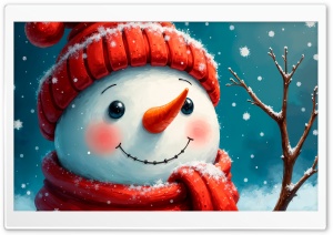 Happy Snowman Illustration Ultra HD Wallpaper for 4K UHD Widescreen Desktop, Lockscreen, Screensaver, TV, Tablet, Smartphone