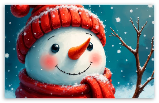 Happy Snowman Illustration UltraHD Wallpaper for UHD 16:9 ; HD 16:9 ; UltraWide 21:9 24:10 32:9 32:10 ; Widescreen 16:10 5:3 ; Fullscreen 4:3 5:4 3:2 ; Tablet 1:1 ; Mobile 9:16 9:19.5 9:20 10:16 2:3 3:5 3:4 ; Dual 16:10 5:3 16:9 4:3 5:4 3:2 ;