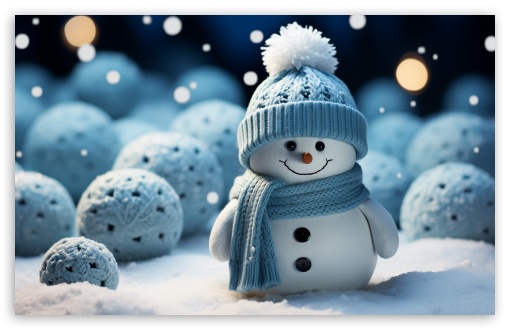 Happy Snowman with Hat and Scarf UltraHD Wallpaper for HD 16:9 ; UltraWide 21:9 24:10 ; Widescreen 16:10 5:3 ; Fullscreen 4:3 5:4 3:2 ; Tablet 1:1 ; Mobile 9:16 9:19.5 9:20 10:16 2:3 3:5 3:4 ;