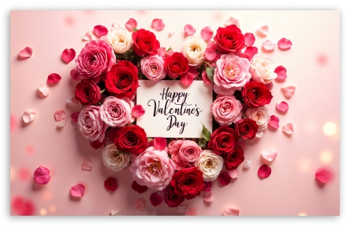Happy Valentine's Day Heart Shaped Flower Arrangement UltraHD Wallpaper for UHD 16:9 ; HD 16:9 ; UltraWide 21:9 24:10 ; Widescreen 16:10 5:3 ; Fullscreen 4:3 5:4 3:2 ; Tablet 1:1 ;