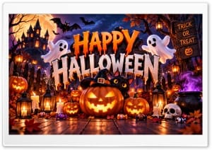 Haunted Halloween with Spooky Jack-o-Lanterns 4K UHD Wallpaper for Widescreen and UltraWide Desktop, UltraHD TV, Smartphone, Tablet