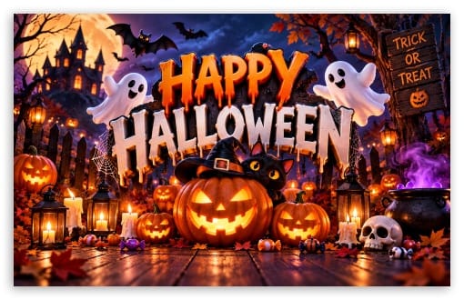Haunted Halloween with Spooky Jack-o-Lanterns UltraHD Wallpaper for UHD 16:9 ; HD 16:9 ; Widescreen 16:10 ; Tablet 1:1 ;