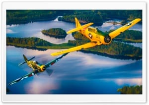 Hawker Hurricane fighter and T-6 Texan trainer Flying Together 4K UHD Wallpaper for Widescreen and UltraWide Desktop, UltraHD TV, Smartphone, Tablet