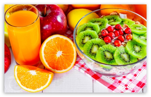 Healthy Breakfast with Fruits and  Oatmeal UltraHD Wallpaper for UHD 16:9 ; HD 16:9 ; UltraWide 21:9 24:10 ; Widescreen 16:10 5:3 ; Fullscreen 4:3 5:4 3:2 ; Tablet 1:1 ;