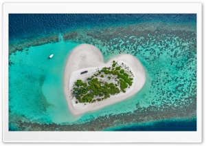 Heart shaped Island View from Above Ultra HD Wallpaper for 4K UHD Widescreen Desktop, Lockscreen, Screensaver, TV, Tablet, Smartphone