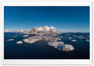 Henningsvaer Lofoten Norway Winter Aerial View 4K UHD Wallpaper for Widescreen and UltraWide Desktop, UltraHD TV, Smartphone, Tablet