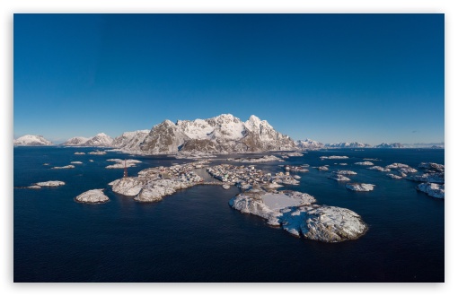 Henningsvaer Lofoten Norway Winter Aerial View UltraHD Wallpaper for UHD 16:9 ; HD 16:9 ; UltraWide 21:9 24:10 32:9 32:10 ; Widescreen 16:10 ; Tablet 1:1 ; Dual 16:10 16:9 ; Triple 16:10 16:9 ;