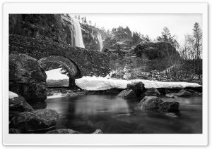 Hesjedalsfossen Stone Bridge Vaksdal Norway 4K UHD Wallpaper for Widescreen and UltraWide Desktop, UltraHD TV, Smartphone, Tablet