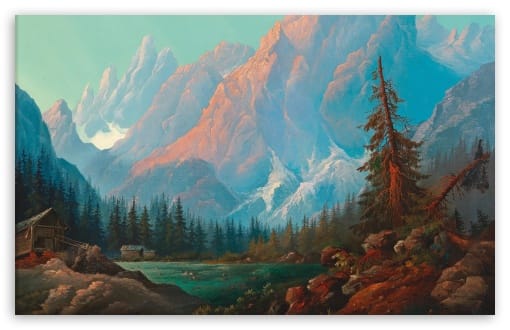 High Mountains with Firn and Lake Oil Painting UltraHD Wallpaper for UHD 16:9 ; HD 16:9 ; UltraWide 21:9 24:10 32:9 32:10 ; Widescreen 16:10 ; Tablet 1:1 ; Mobile 9:16 9:19.5 9:20 9:21 9:22 ; Dual 16:10 16:9 ;