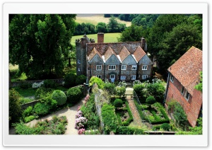 Historic English Manor House Aerial Garden View 4K UHD Wallpaper for Widescreen and UltraWide Desktop, UltraHD TV, Smartphone, Tablet