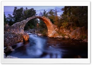Historic Old Packhorse Bridge in Carrbridge, Scotland 4K UHD Wallpaper for Widescreen and UltraWide Desktop, UltraHD TV, Smartphone, Tablet